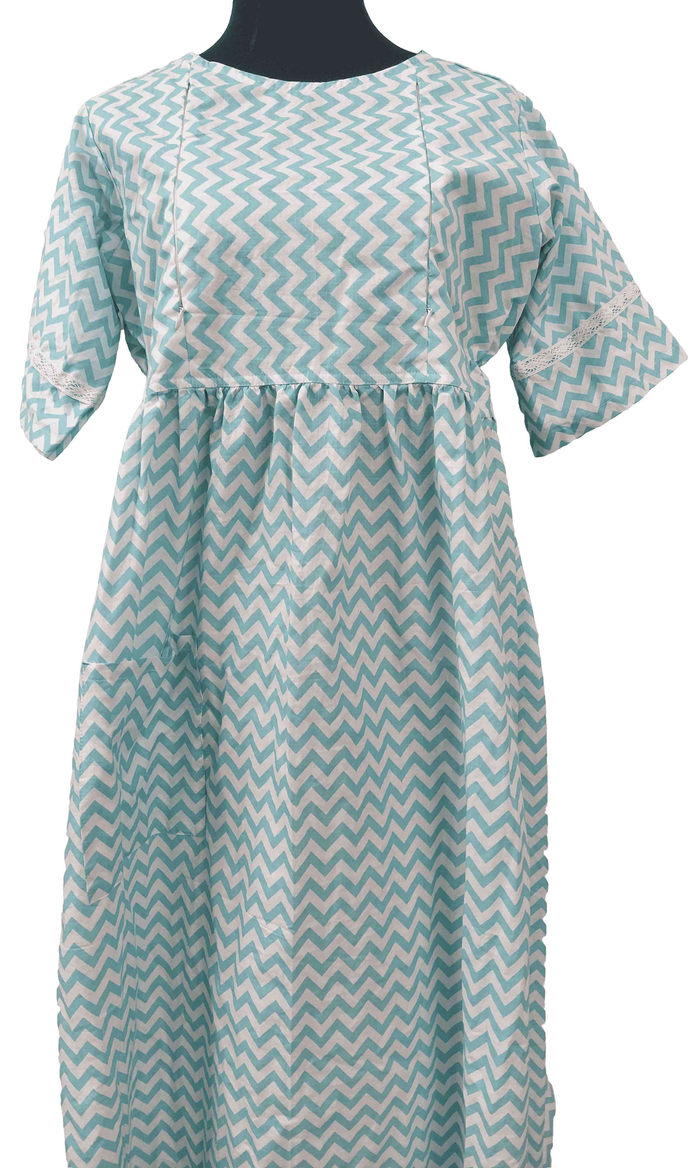 Cotton Side zip, Pleated , Pockets, Tying String Medium Printed Maternity Wear