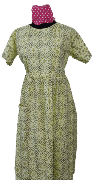 Soft Cotton Side zip, Pleated , Pockets, Tying String Small Printed Maternity Wear