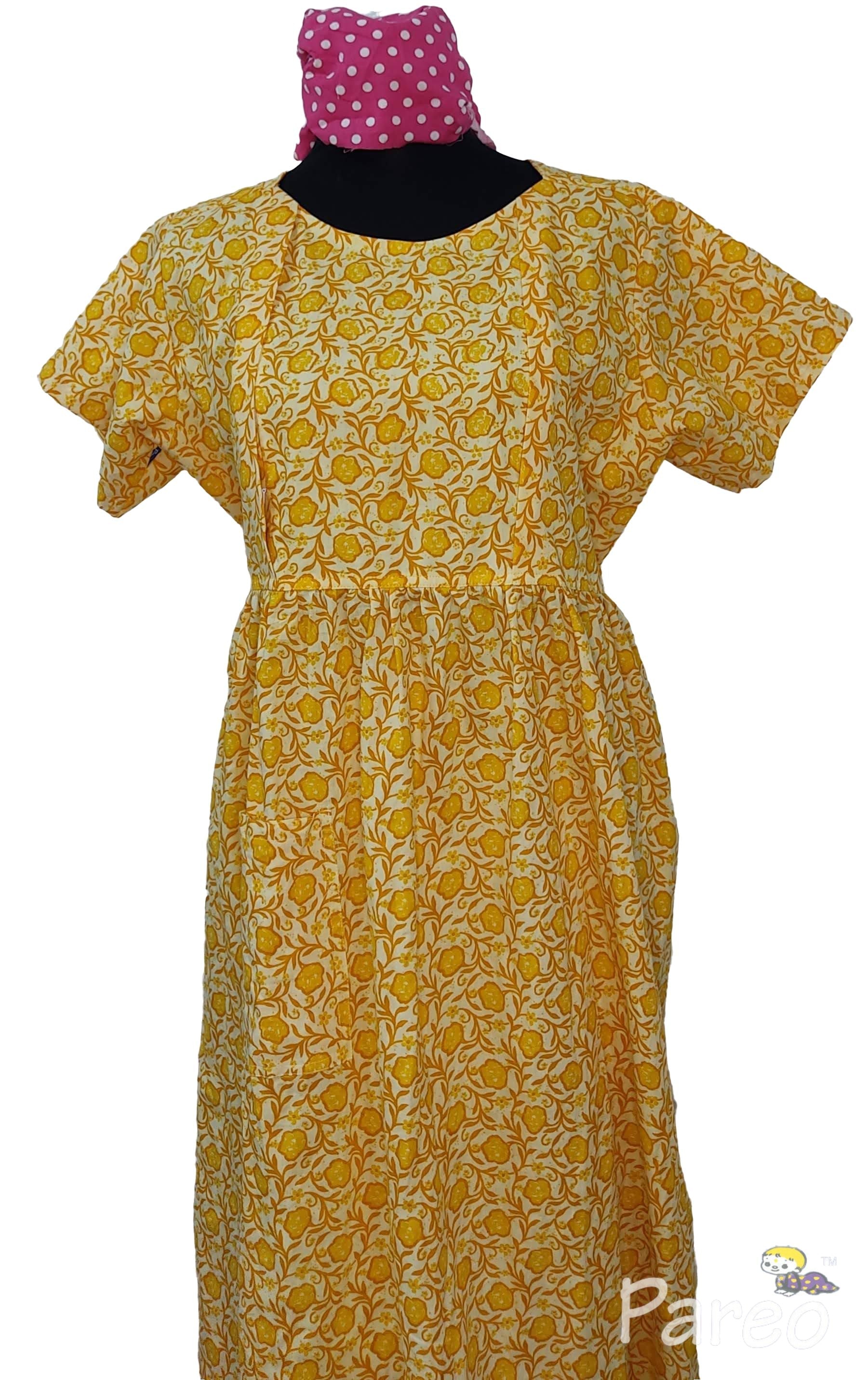 Cotton Side zip, Pleated , Pockets, Tying String Large Printed Maternity Wear