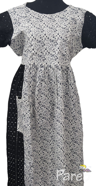 Cotton Side zip, Pleated , Pockets, Tying String Medium Printed Maternity Wear