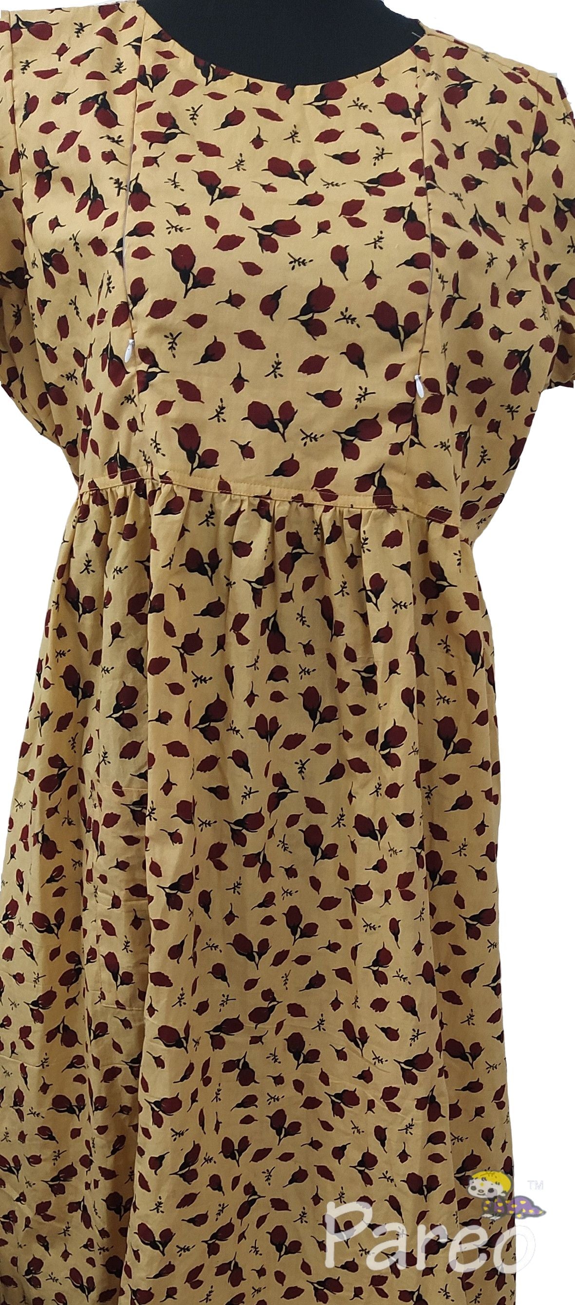 Cotton Side zip, Pleated , Pockets, Tying String Large Printed Maternity Wear