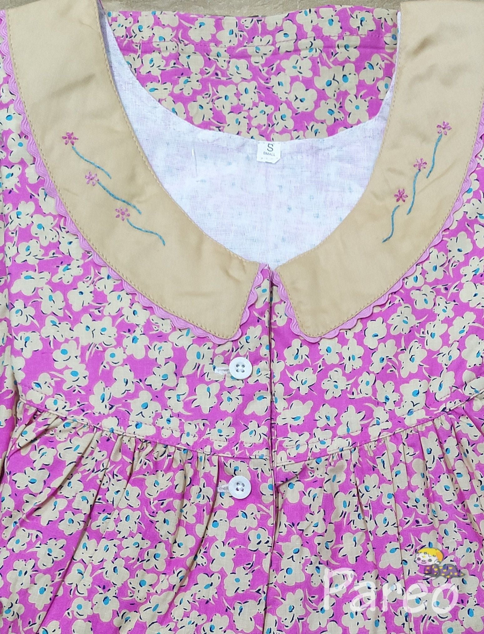 Cotton Pleated , Pockets, Half Open Small Printed Nighty