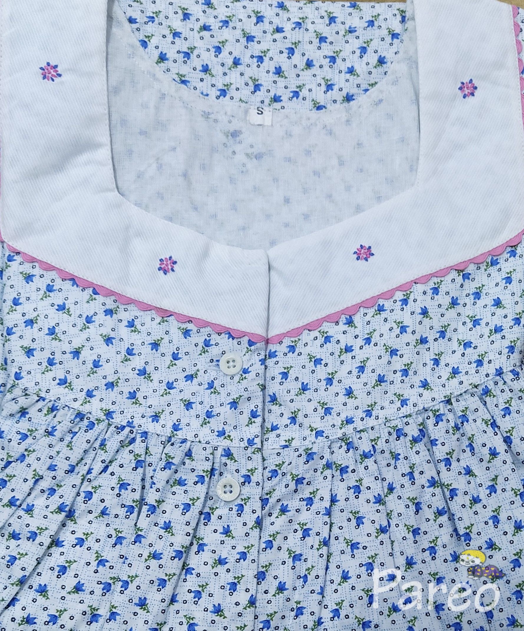 Cotton Pleated , Pockets, Half Open Small Printed Nighty