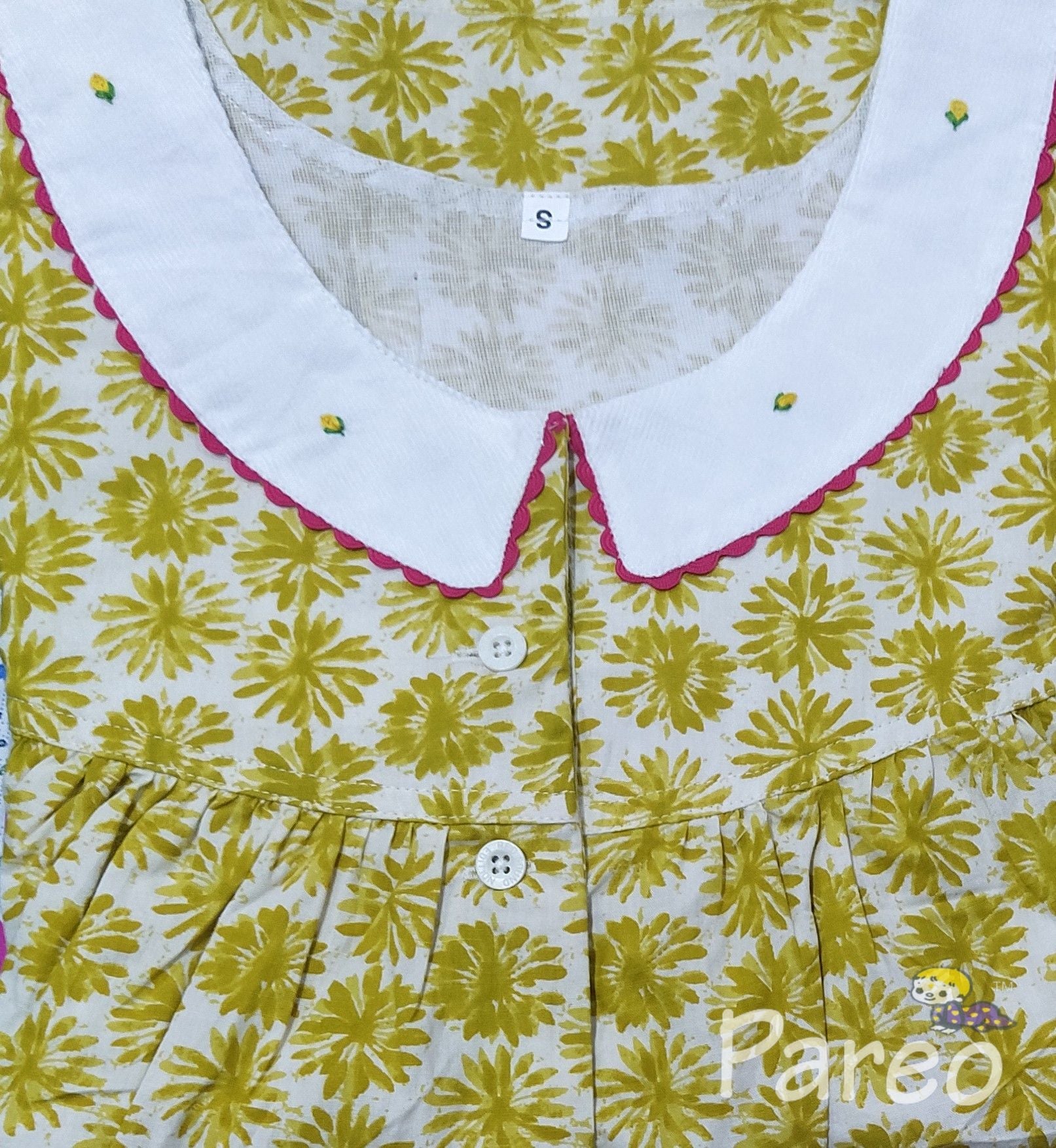 Cotton Pleated , Pockets, Half Open Small Printed Nighty