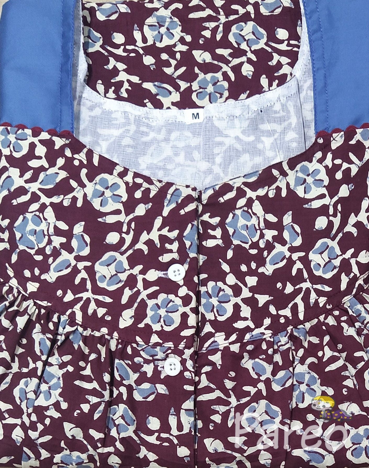 Cotton Pleated , Pockets, Half Open Medium Printed Nighty