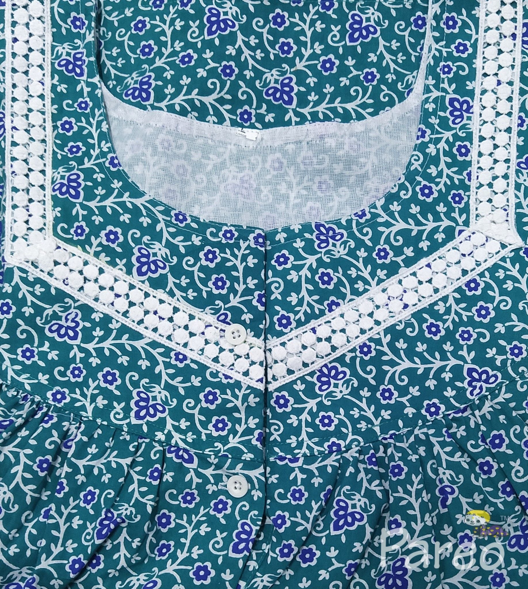 Cotton Pleated , Pockets, Half Open Large Printed Nighty