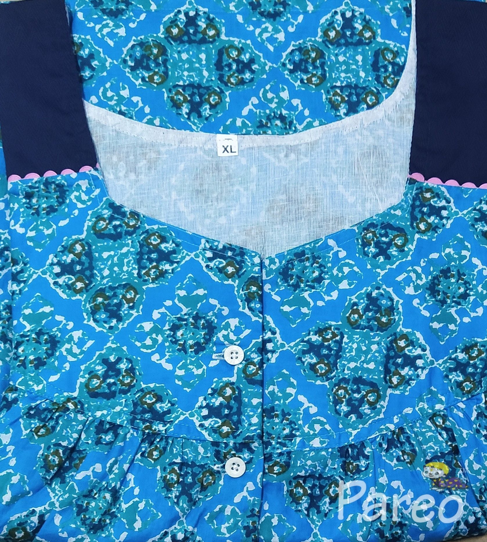 Soft Cotton Pleated , Pockets, Half Open Xlarge Printed Nighty