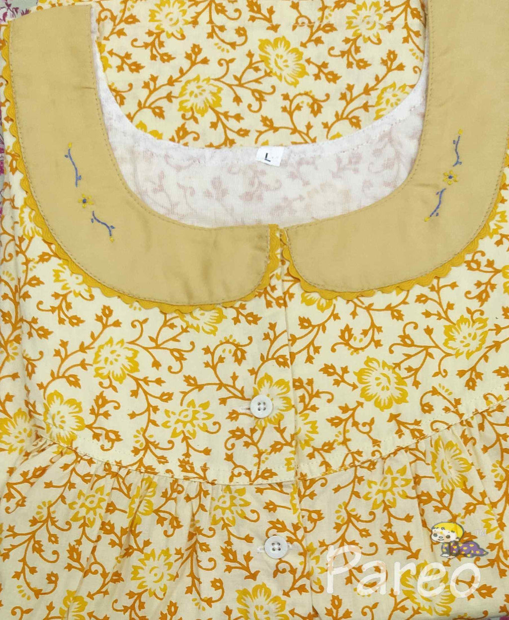 Cotton with Pockets, Half Open Large Printed Nighty