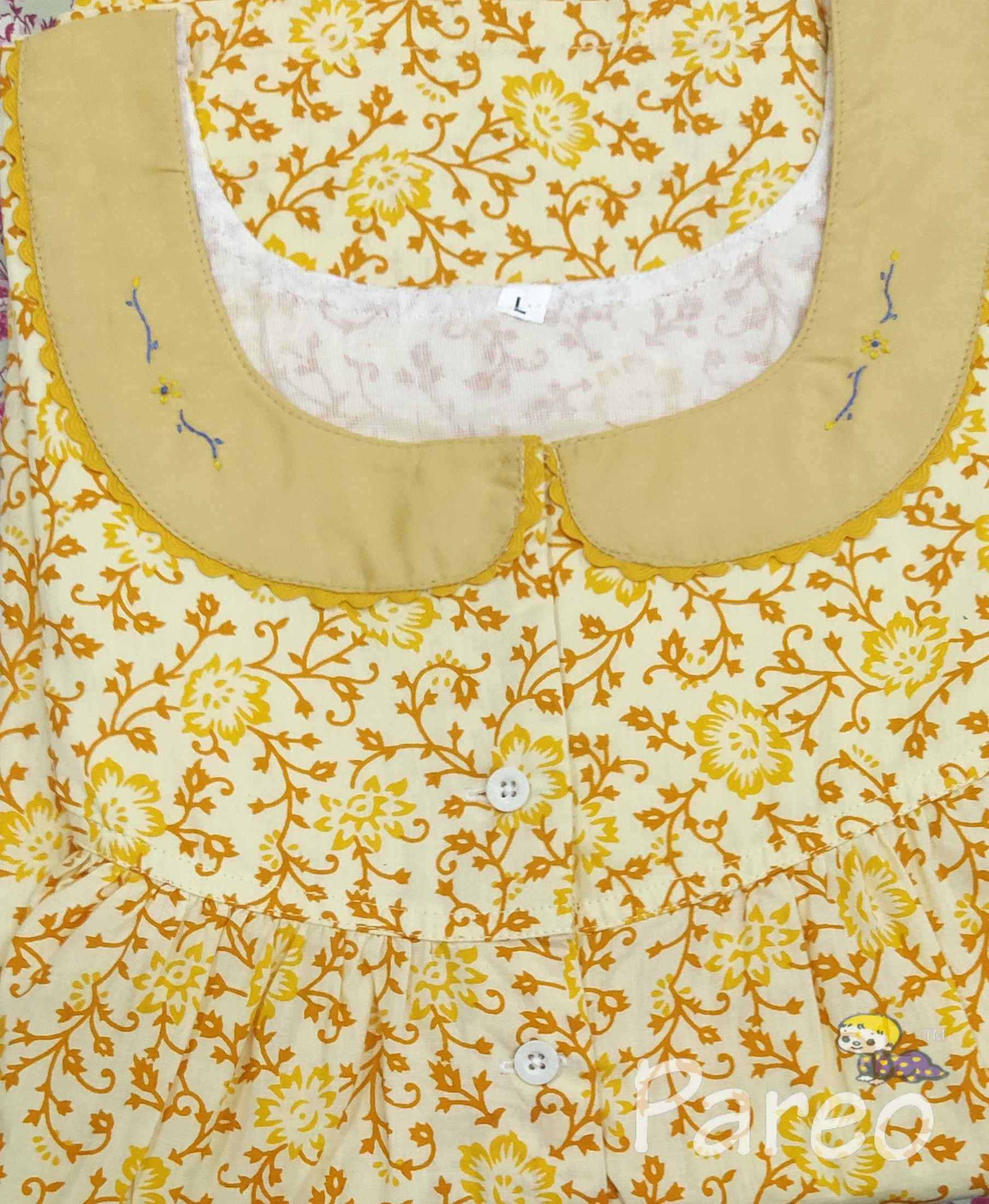 Cotton with Pockets, Half Open Large Printed Nighty