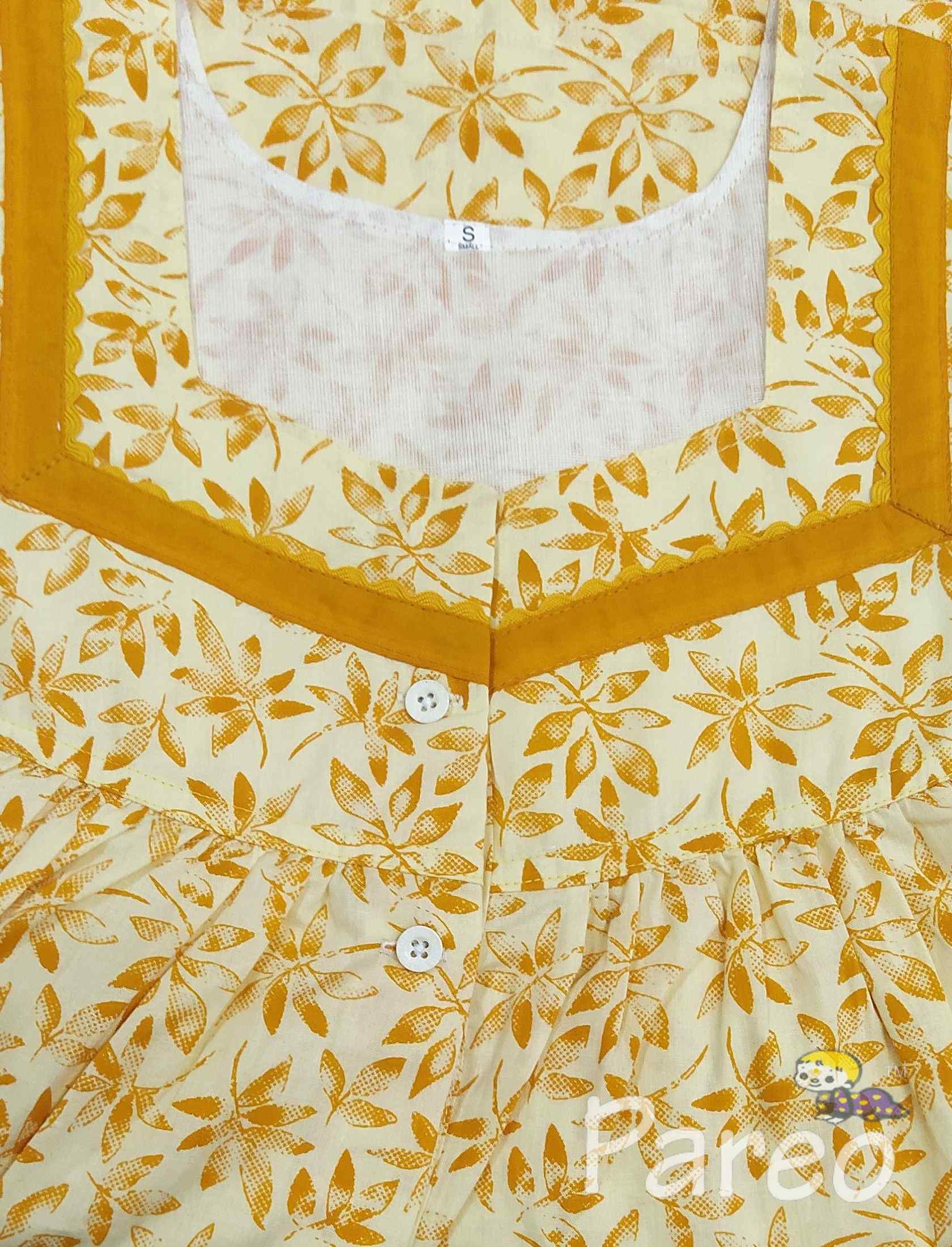 Cotton with Pockets, Half Open Small Printed Nighty