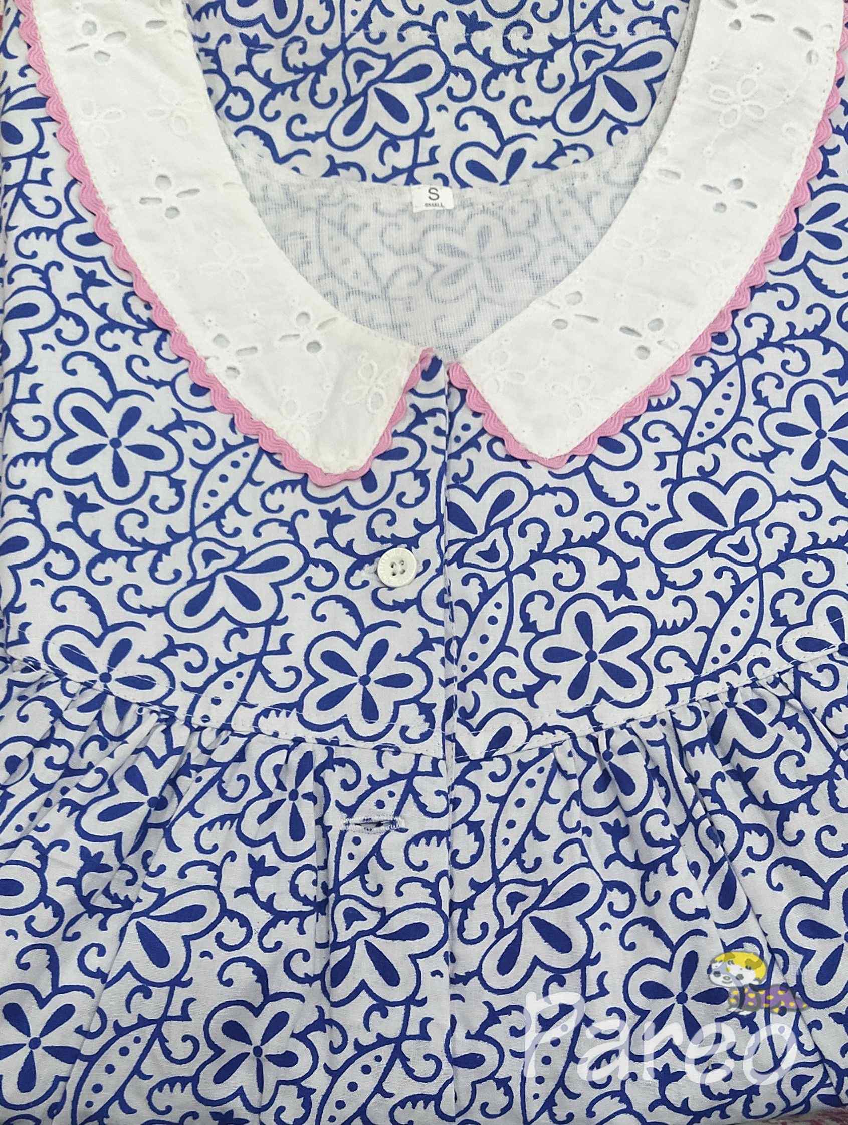 Cotton with Pockets, Half Open Small Printed Nighty