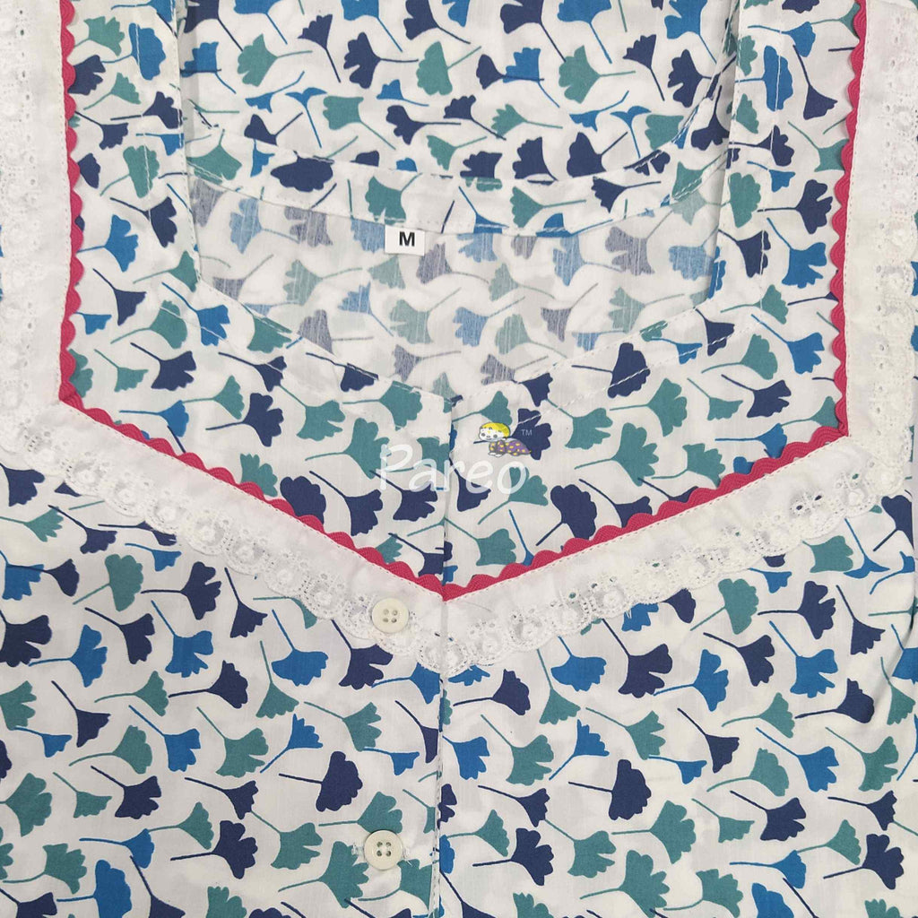 Cotton A-line churidar cut, With Pockets, Half Open Medium Printed Nighty