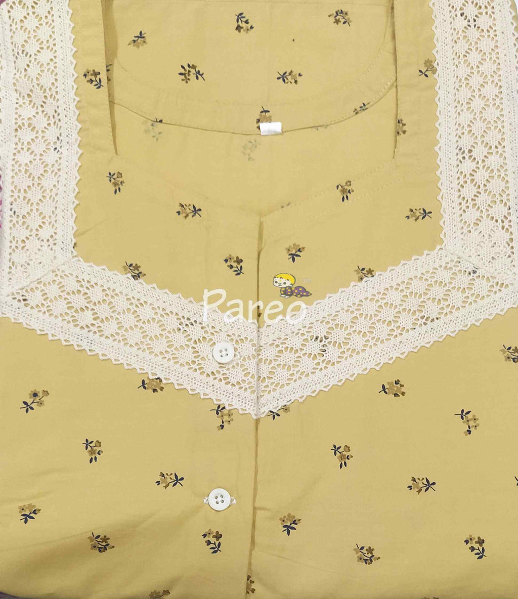 Cotton A-line churidar cut, With Pockets, Half Open Medium Printed Nighty
