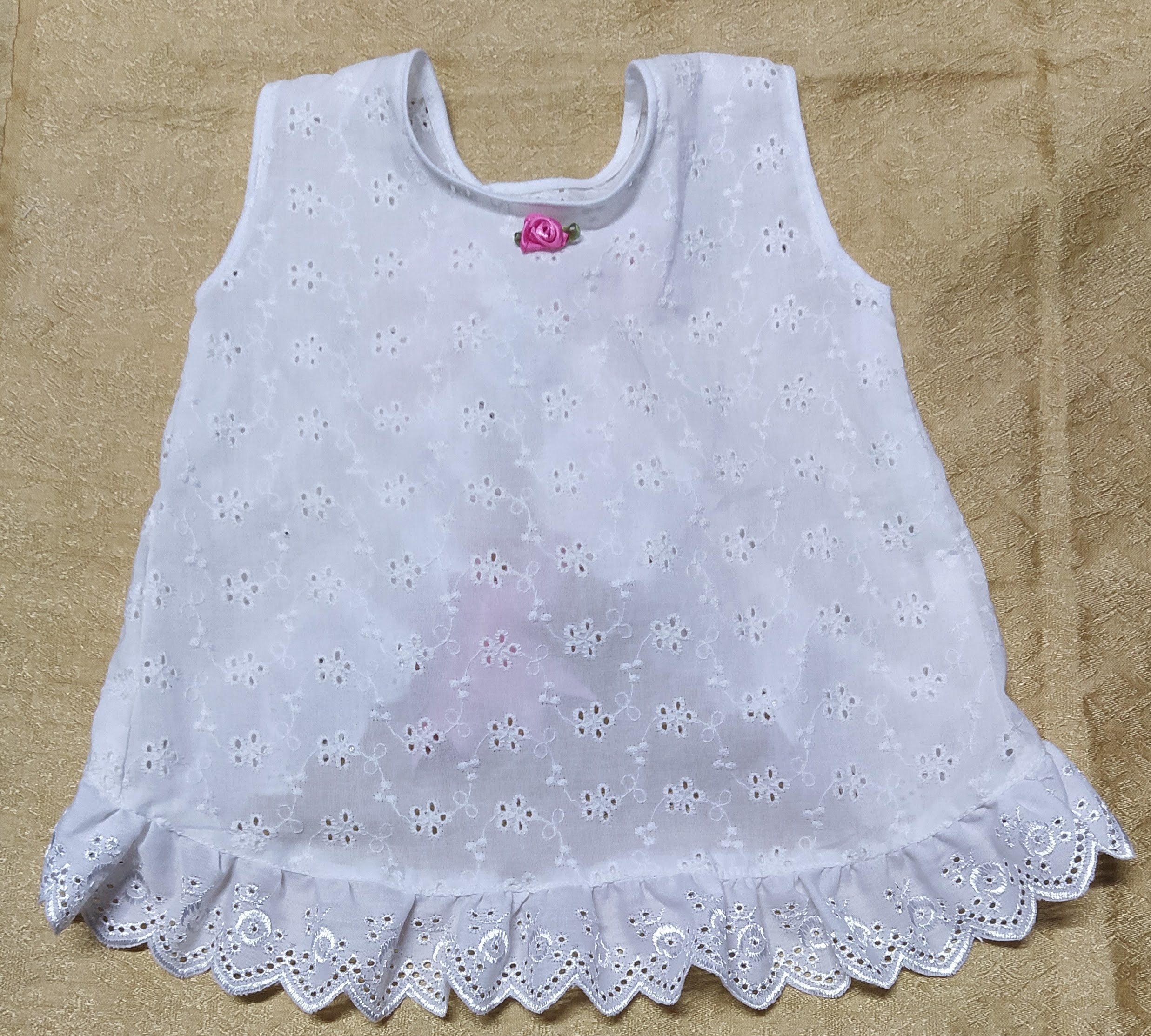 Back Open i-Frocks for girls  with pink bow and bloomer 0 months to 6 months old