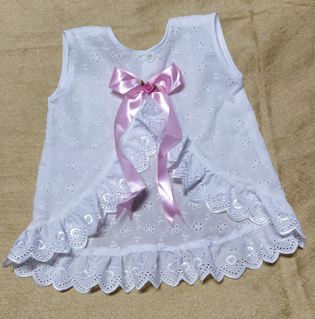 Back Open i-Frocks for girls  with pink bow and bloomer 0 months to 6 months old