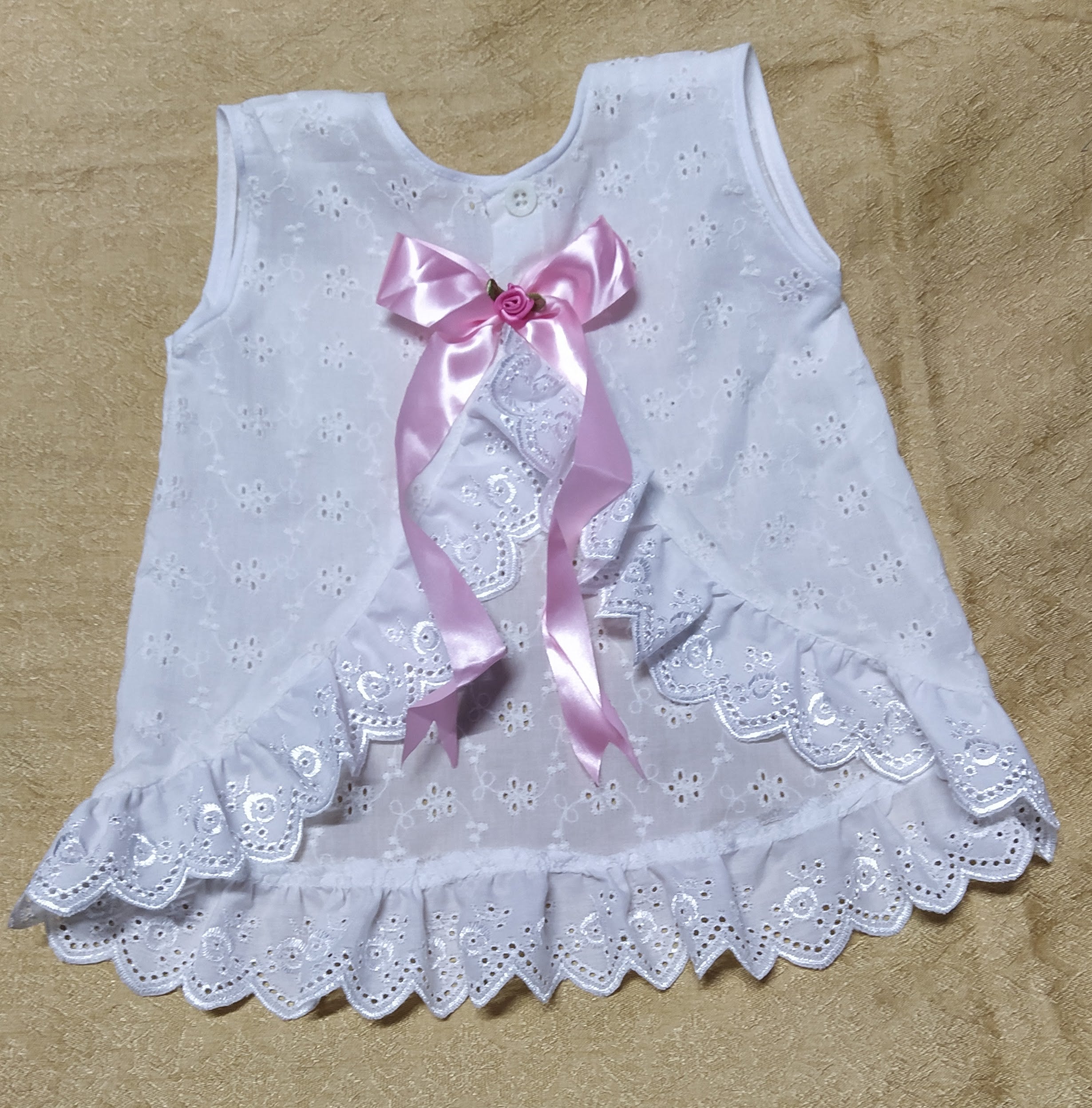 Back Open i-Frocks for girls  with pink bow and bloomer 0 months to 6 months old