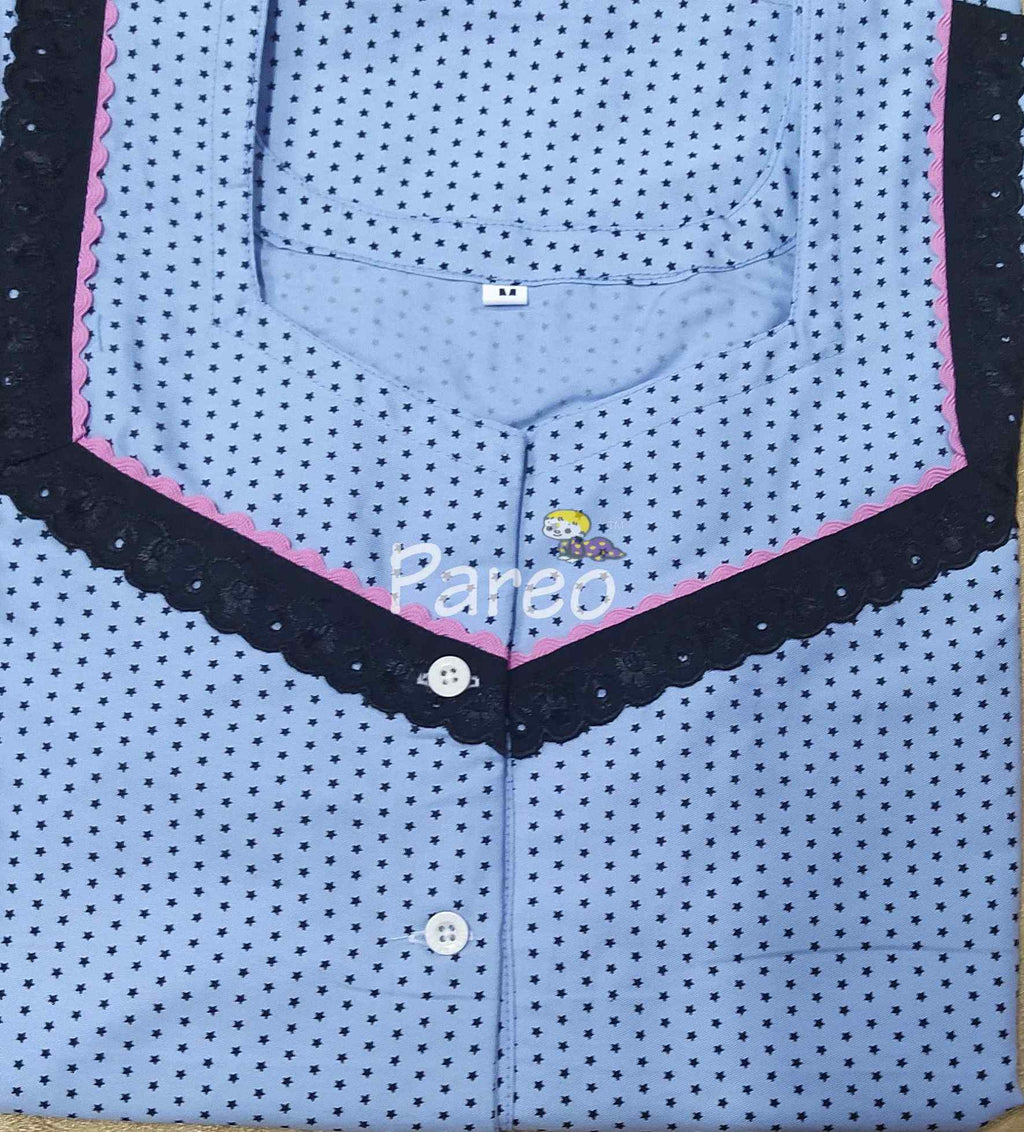 Cotton A-line churidar cut, With Pockets, Half Open Medium Printed Nighty