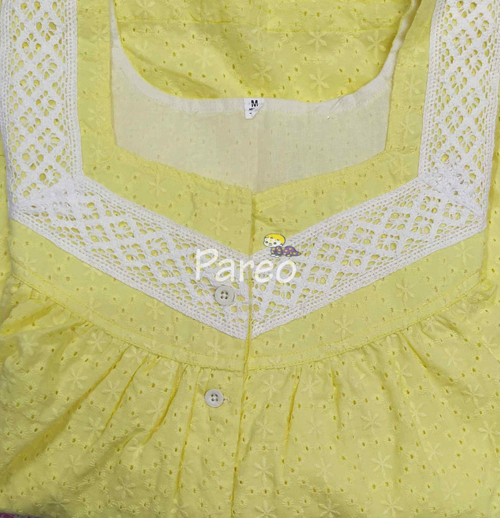 Hacoba Pleated , With Pockets, Half Open Medium Printed Nighty