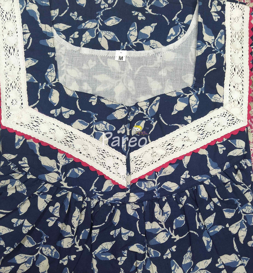 Cotton Pleated , With Pockets, No Open Medium Printed Nighty