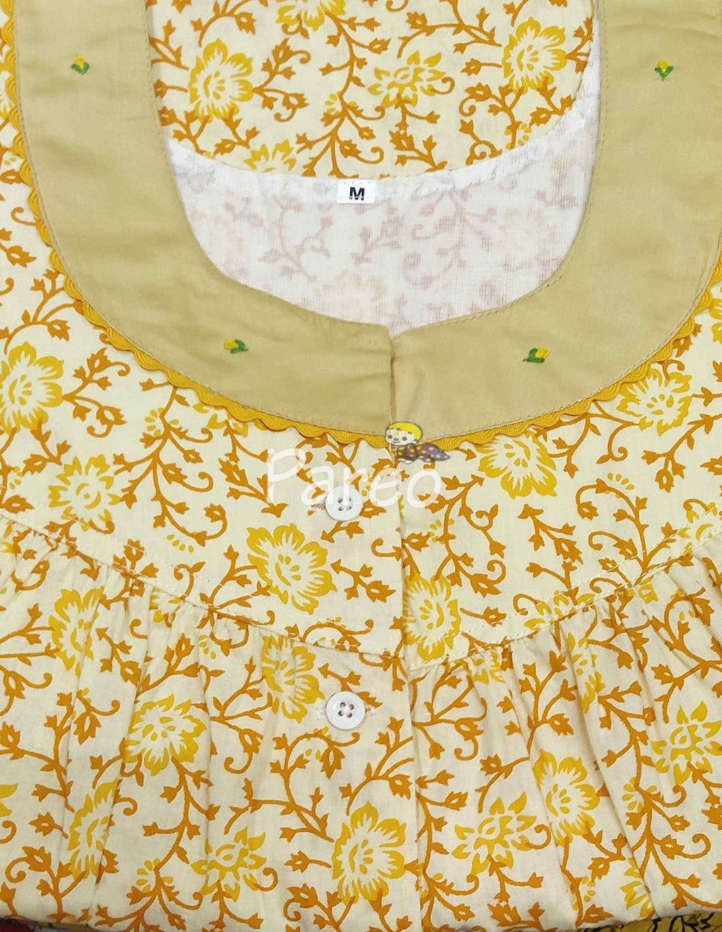 Cotton Pleated , With Pockets, Half Open Medium Printed Nighty