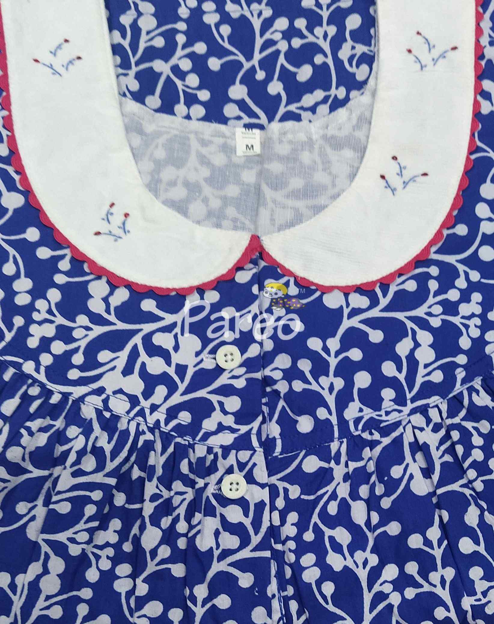 Cotton Pleated , With Pockets, Half Open Small Printed Nighty
