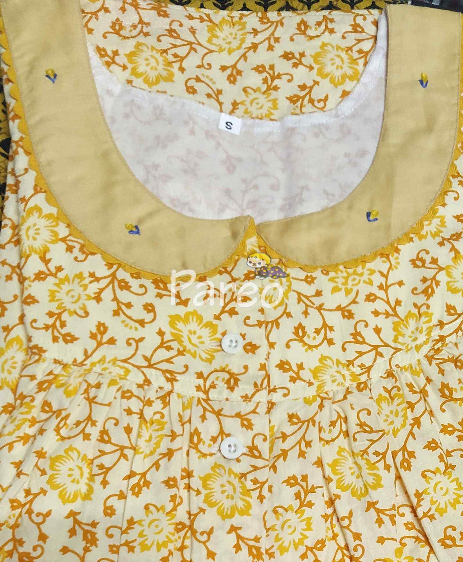 Cotton Pleated , With Pockets, Half Open Small Printed Nighty