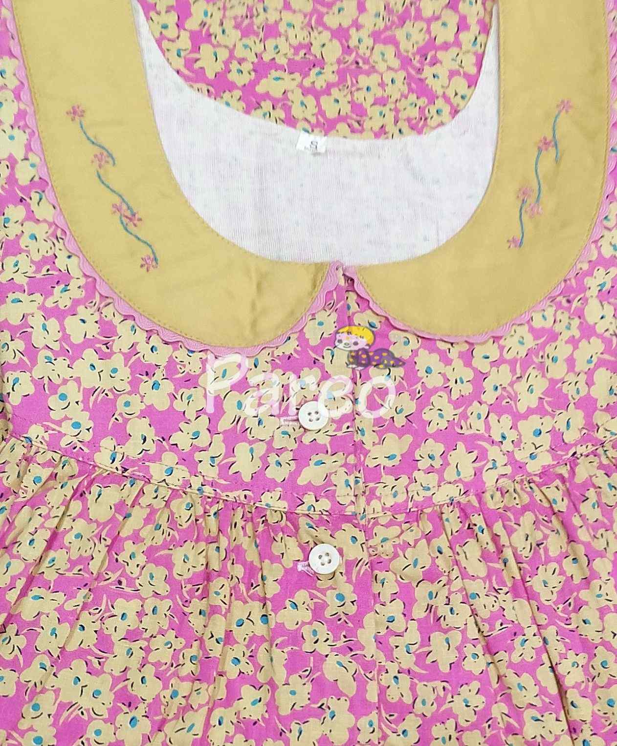 Cotton Pleated , With Pockets, Half Open Small Printed Nighty
