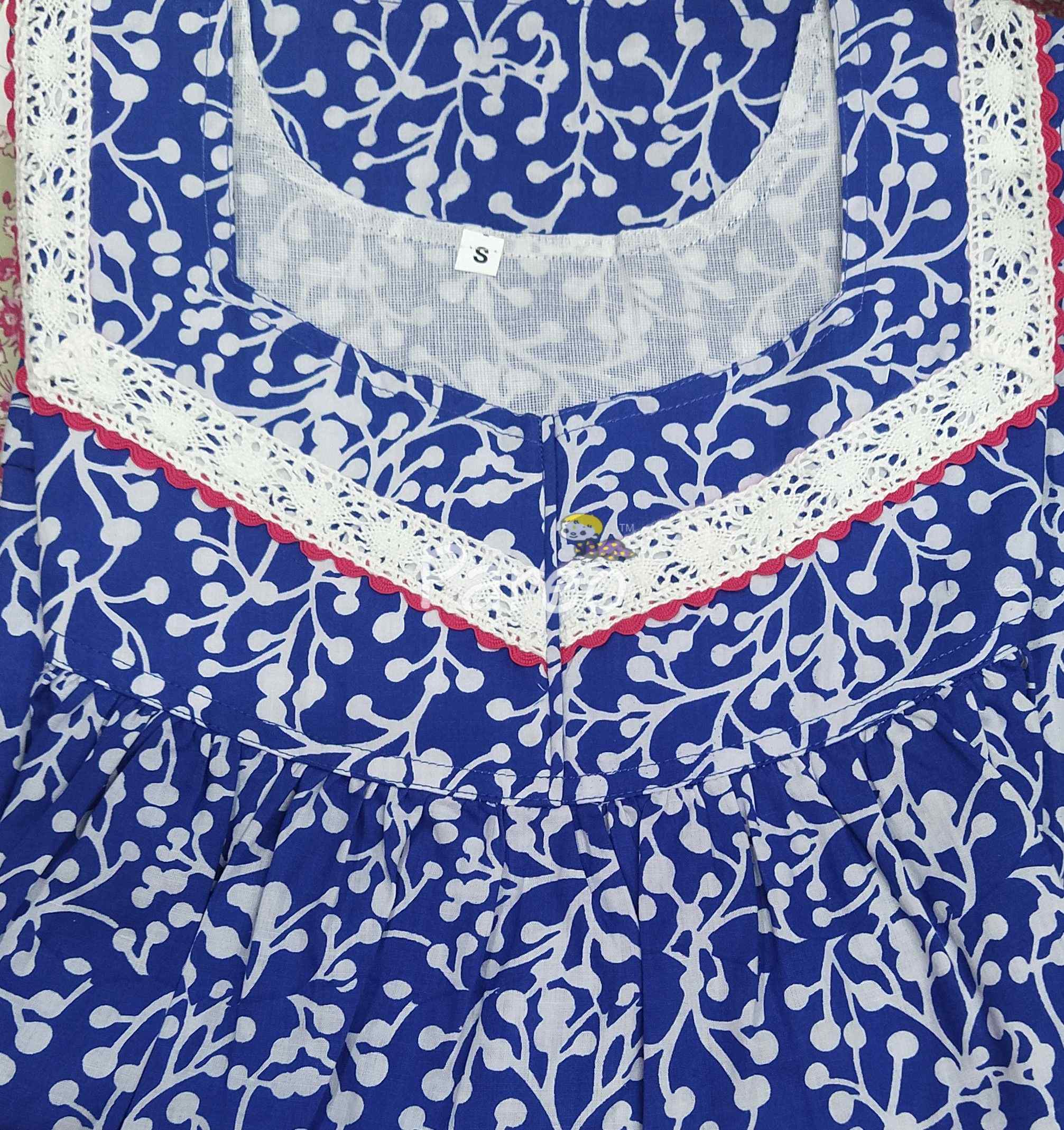 Cotton Pleated , With Pockets, No Open Small Printed Nighty