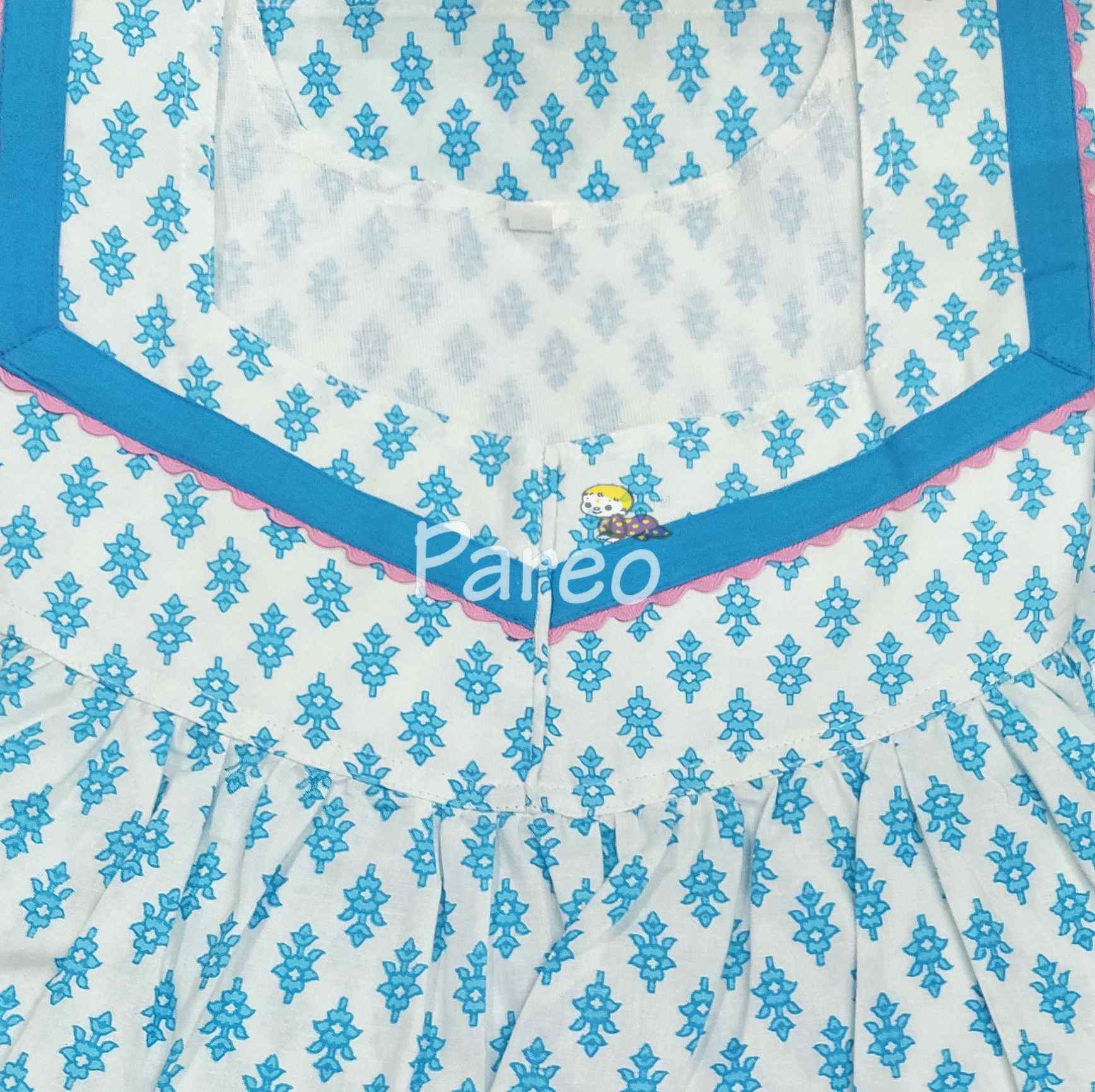 Cotton Pleated , With Pockets, No Open Small Printed Nighty