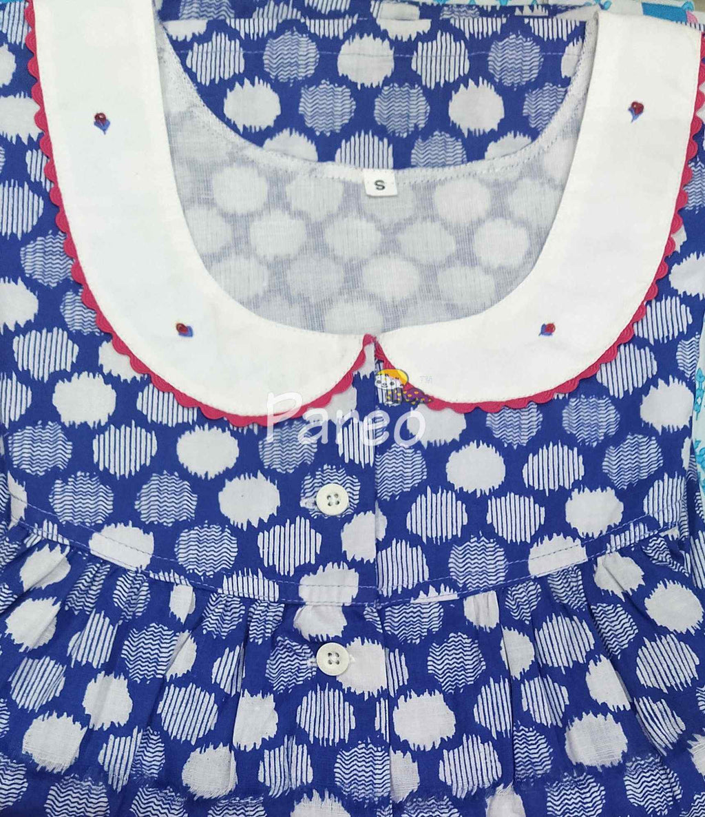 Cotton Pleated , With Pockets, Half Open Small Printed Nighty
