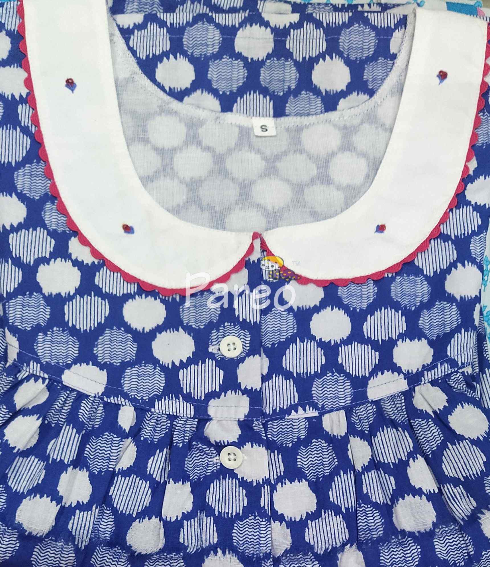Cotton Pleated , With Pockets, Half Open Small Printed Nighty