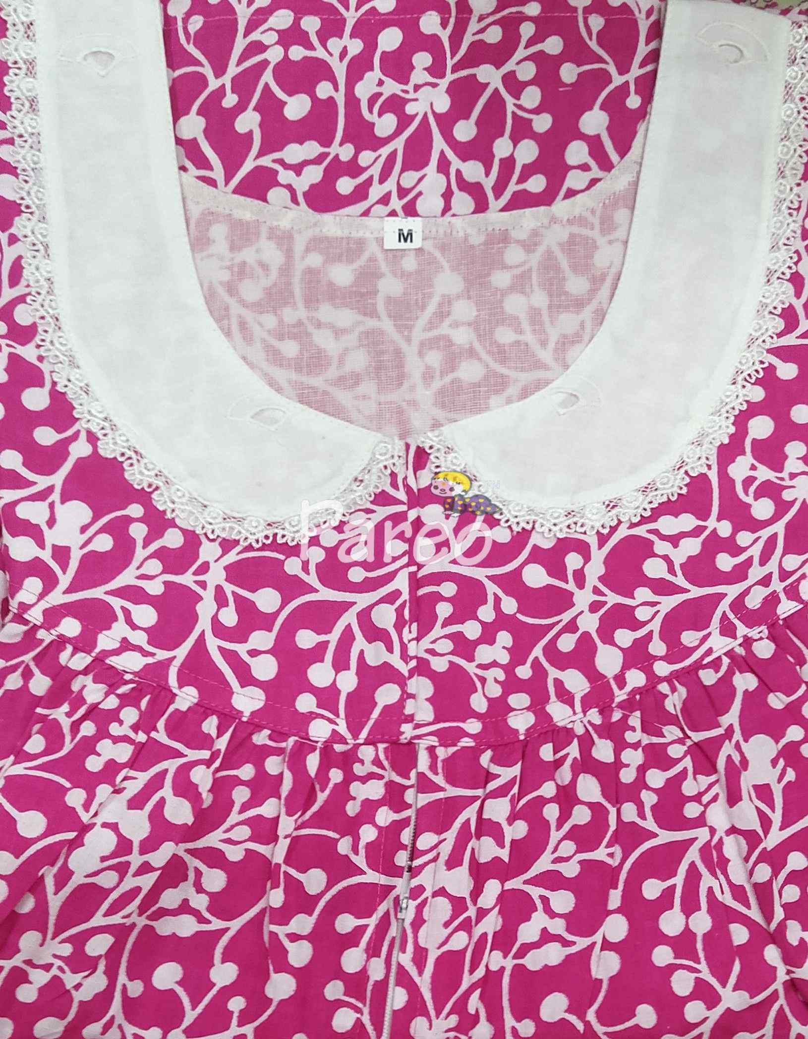 Cotton Pleated , With Pockets, Central zip Medium Printed Nighty