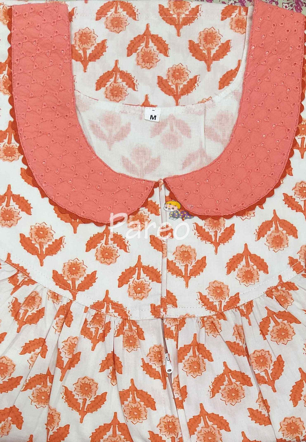 Cotton Pleated , Side zip, With Pockets Medium Printed Nighty