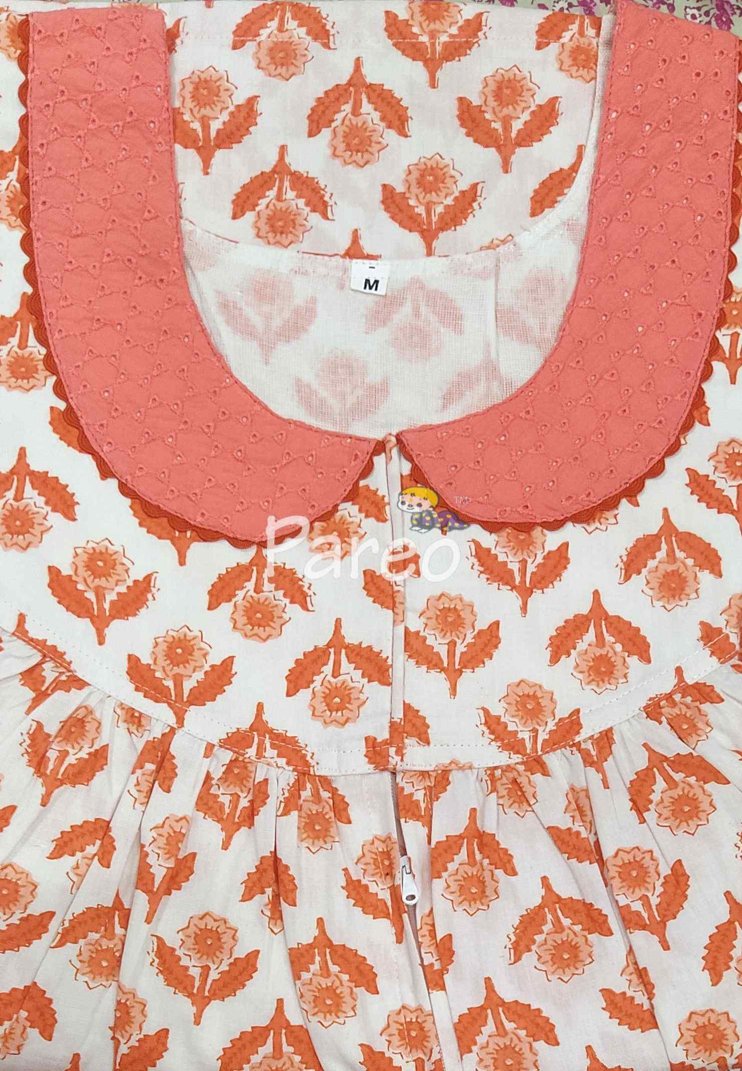 Cotton Pleated , With Pockets, Central zip Medium Printed Nighty