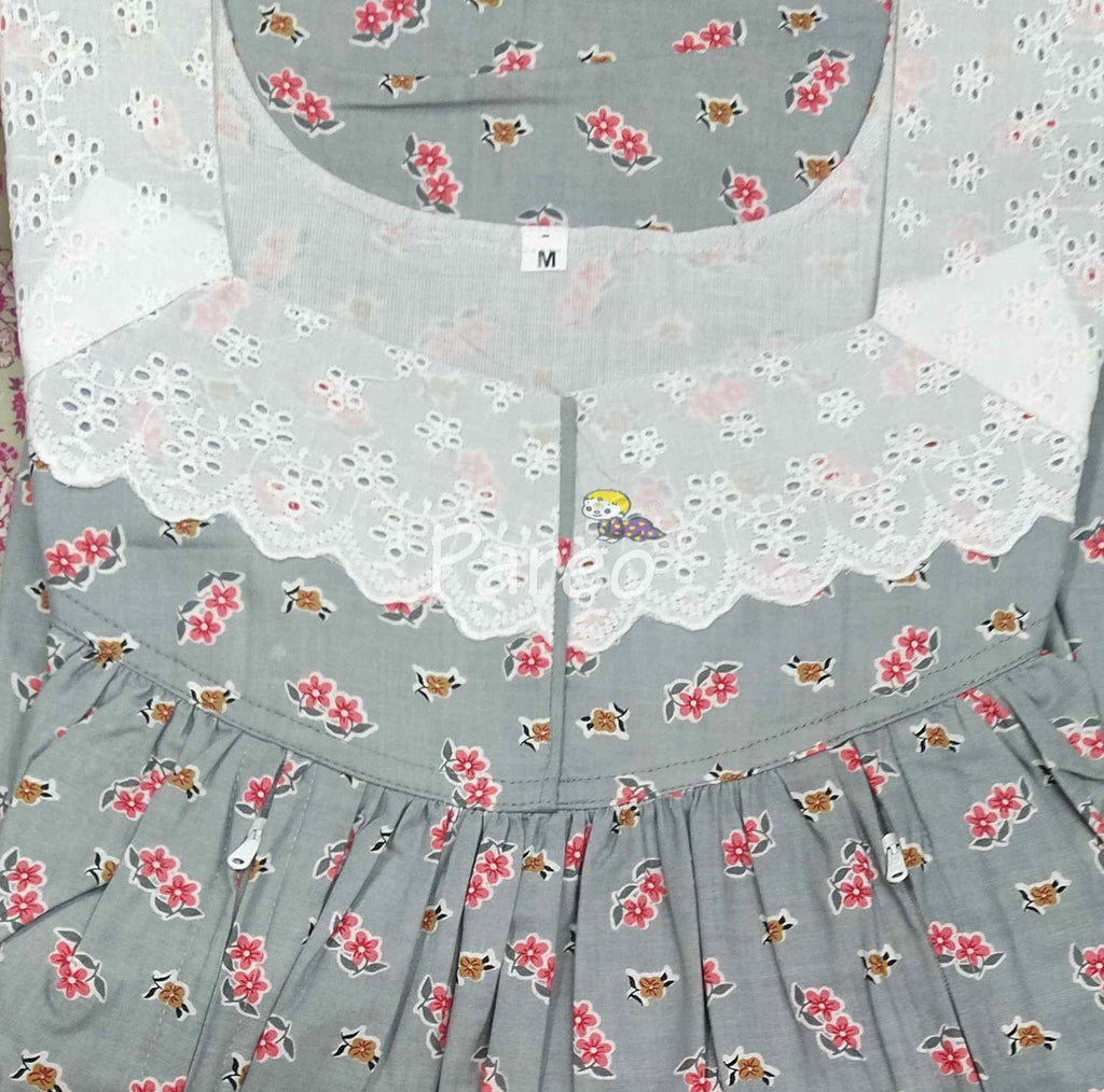 Cotton Pleated , Side zip, With Pockets Medium Printed Nighty