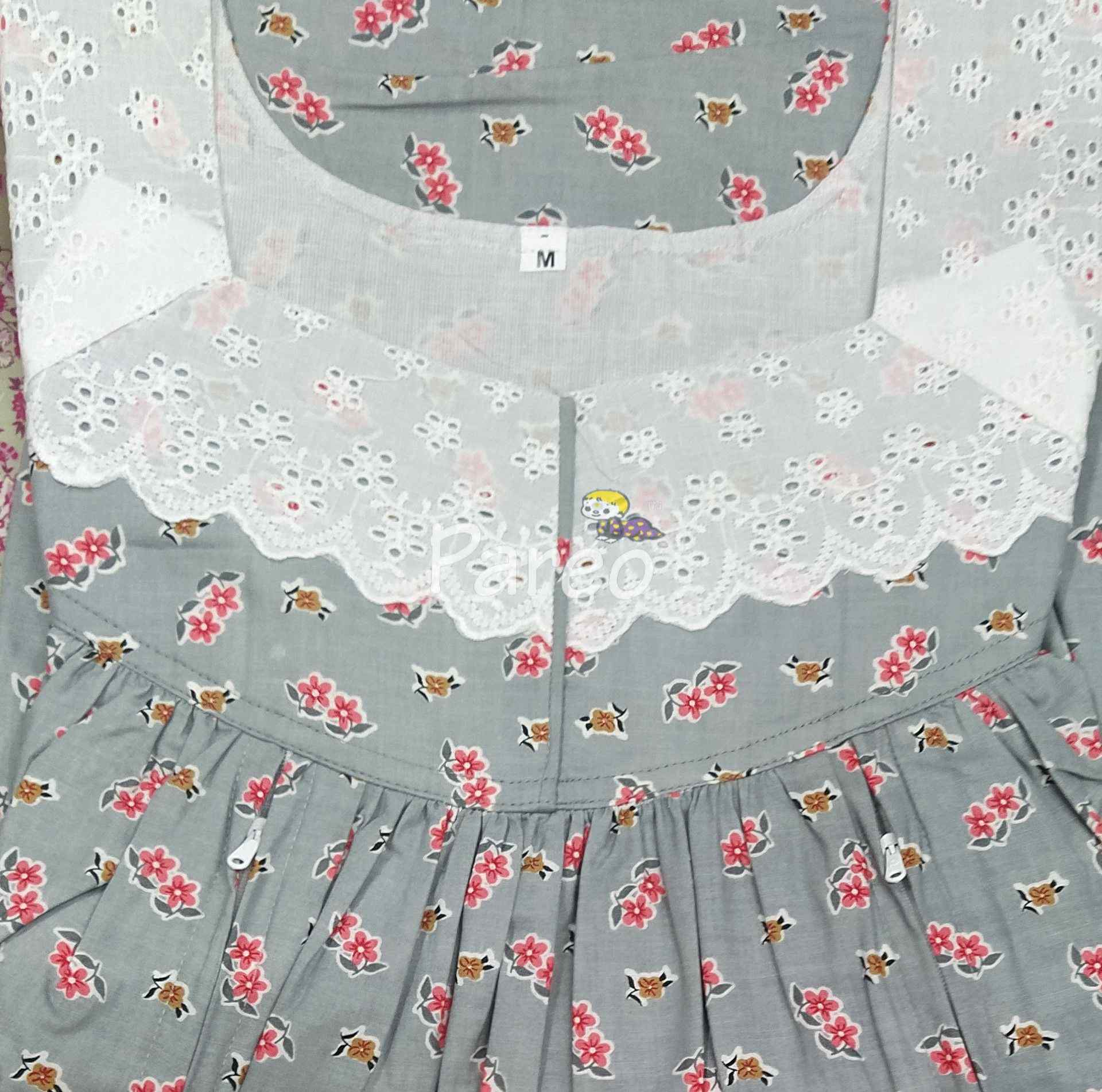 Cotton Pleated , Side zip, With Pockets Medium Printed Nighty