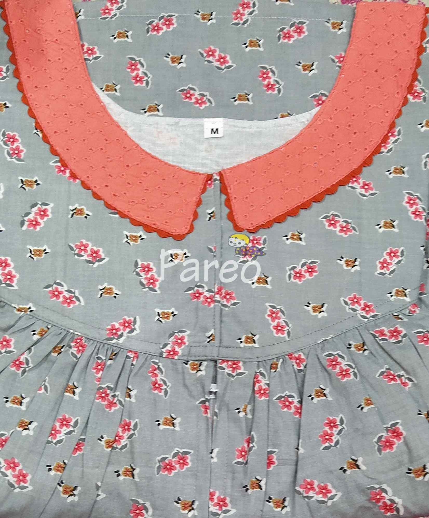 Cotton Pleated , With Pockets, Central zip Medium Printed Nighty
