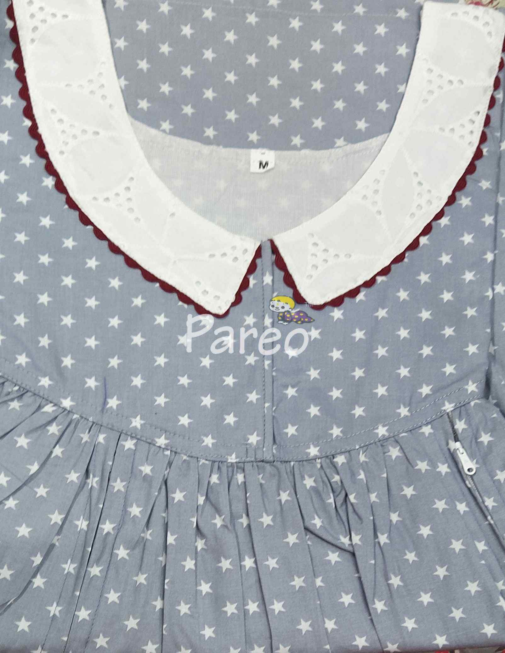 Cotton Pleated , With Pockets, Central zip Medium Printed Nighty