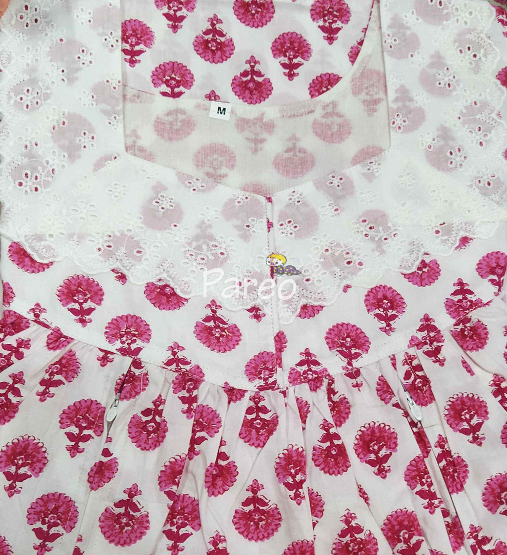 Cotton Pleated , Side zip, With Pockets Medium Printed Nighty