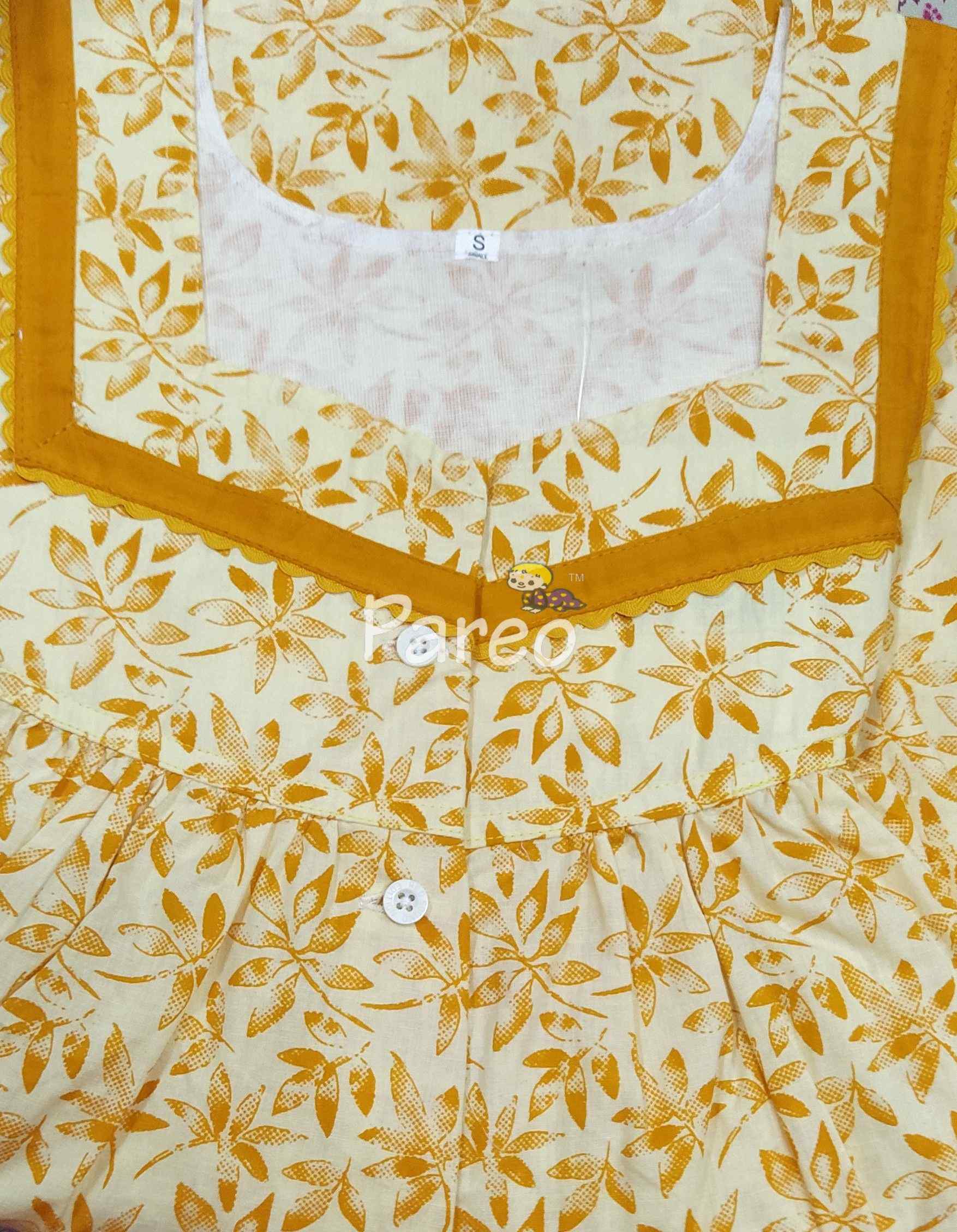 Cotton Pleated , With Pockets, Half Open Small Printed Nighty