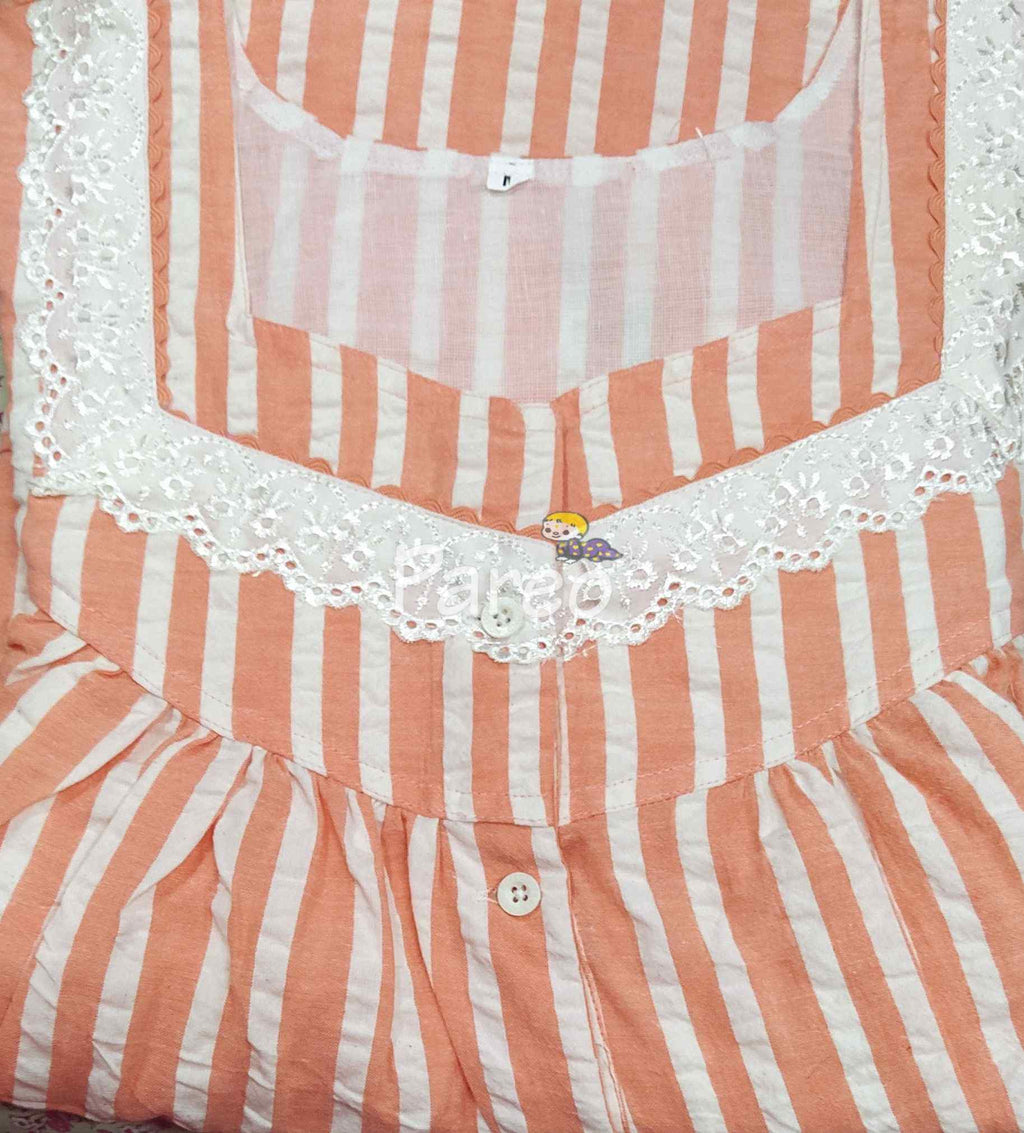 Cotton Pleated , With Pockets, Half Open Medium Printed Nighty
