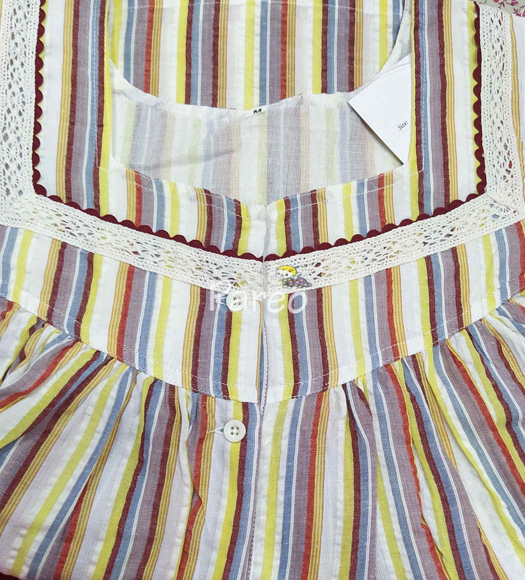 Cotton Pleated , With Pockets, Half Open Medium Printed Nighty