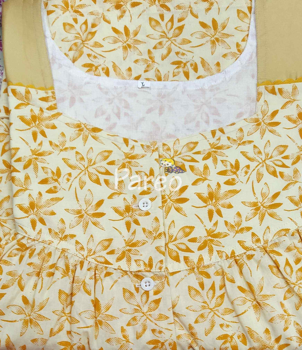 Cotton Pleated , With Pockets, Half Open Large Printed Nighty