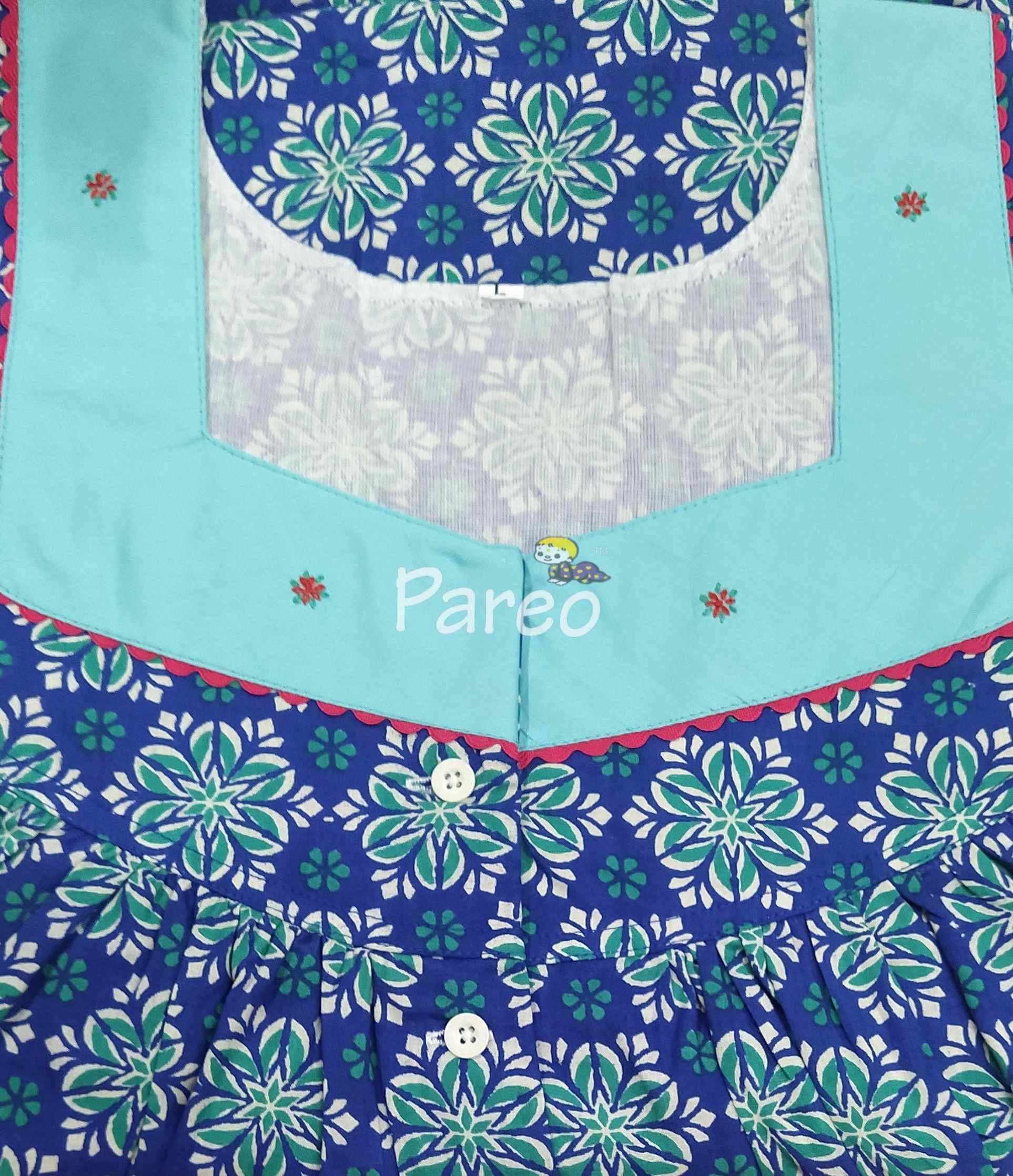 Cotton Pleated , With Pockets, Half Open Large Printed Nighty