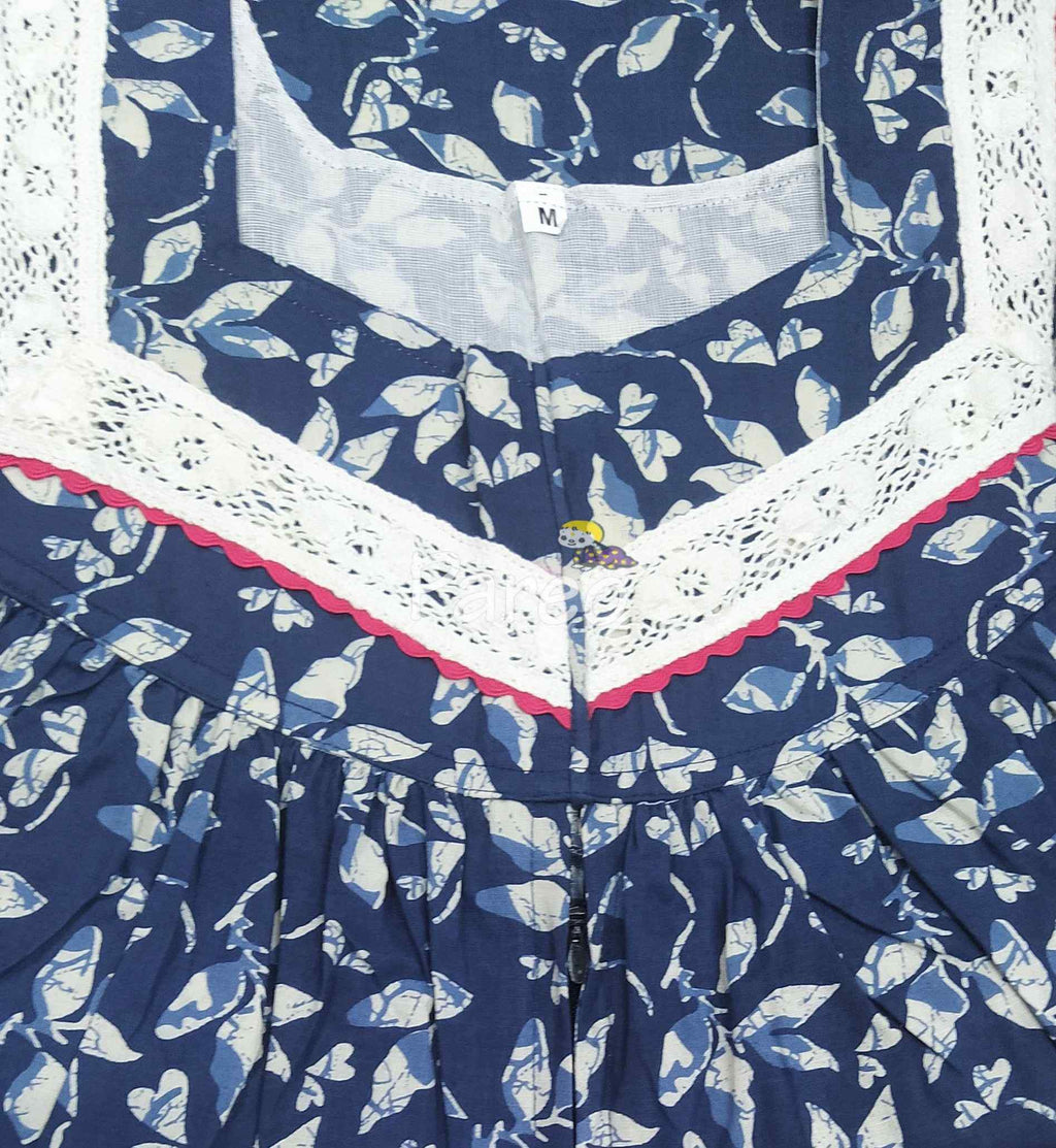 Cotton Pleated , With Pockets, Central zip Medium Printed Nighty