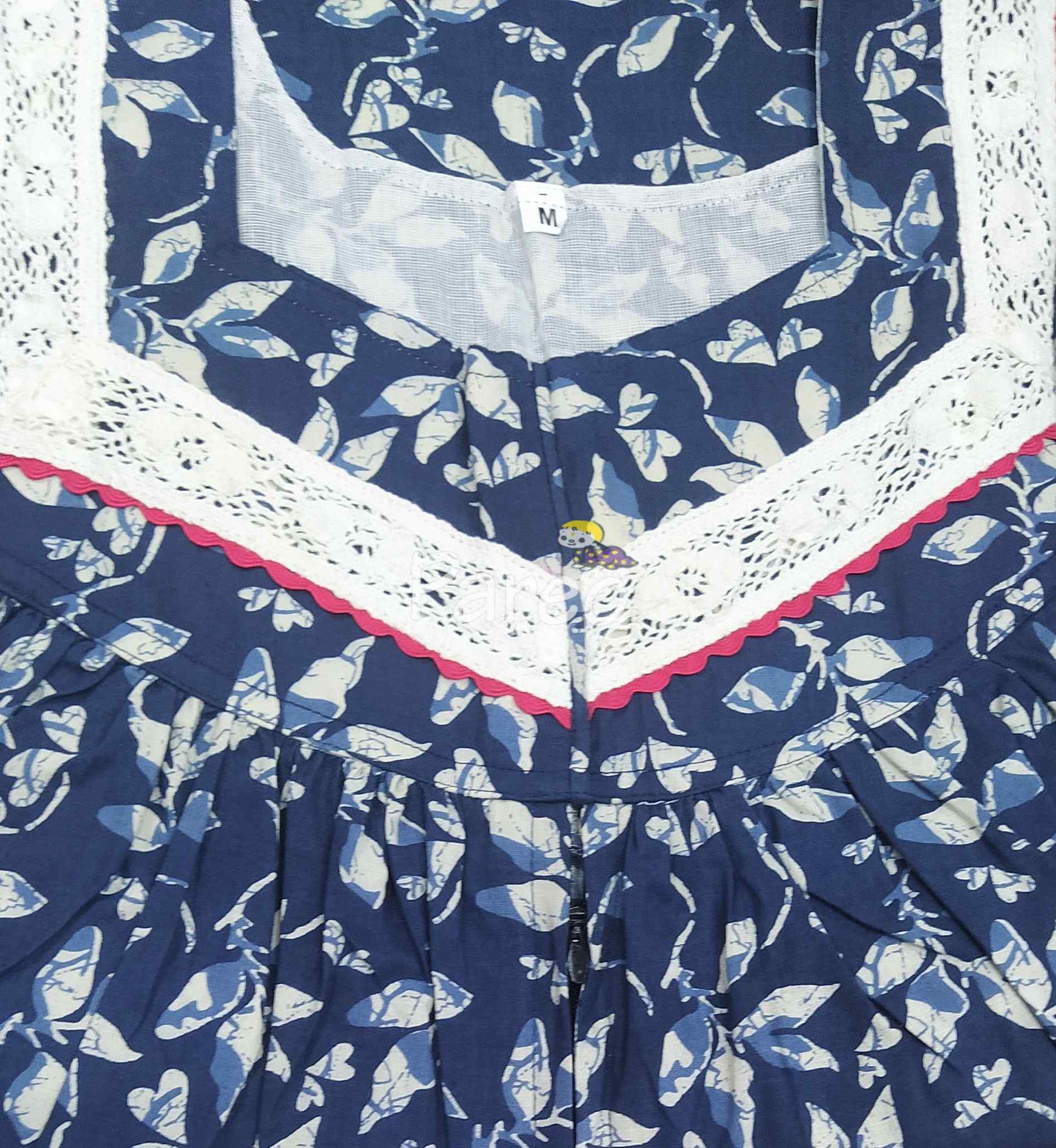Cotton Pleated , With Pockets, Central zip Medium Printed Nighty