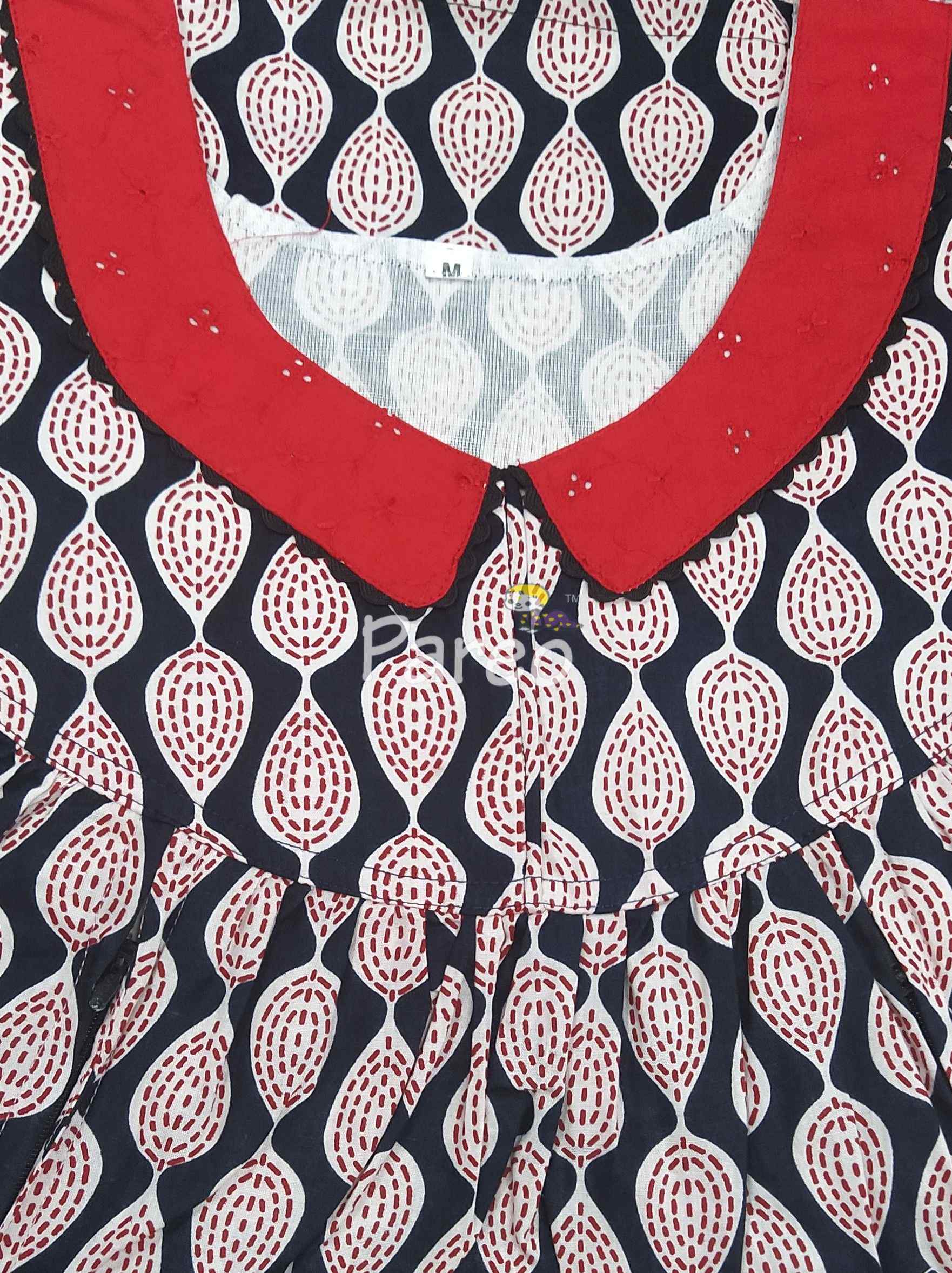 Cotton Pleated , Side zip, With Pockets Medium Printed Nighty