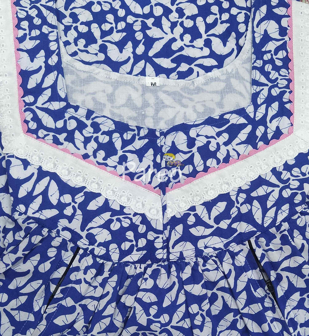 Cotton Pleated , With Pockets, Central zip Medium Printed Nighty