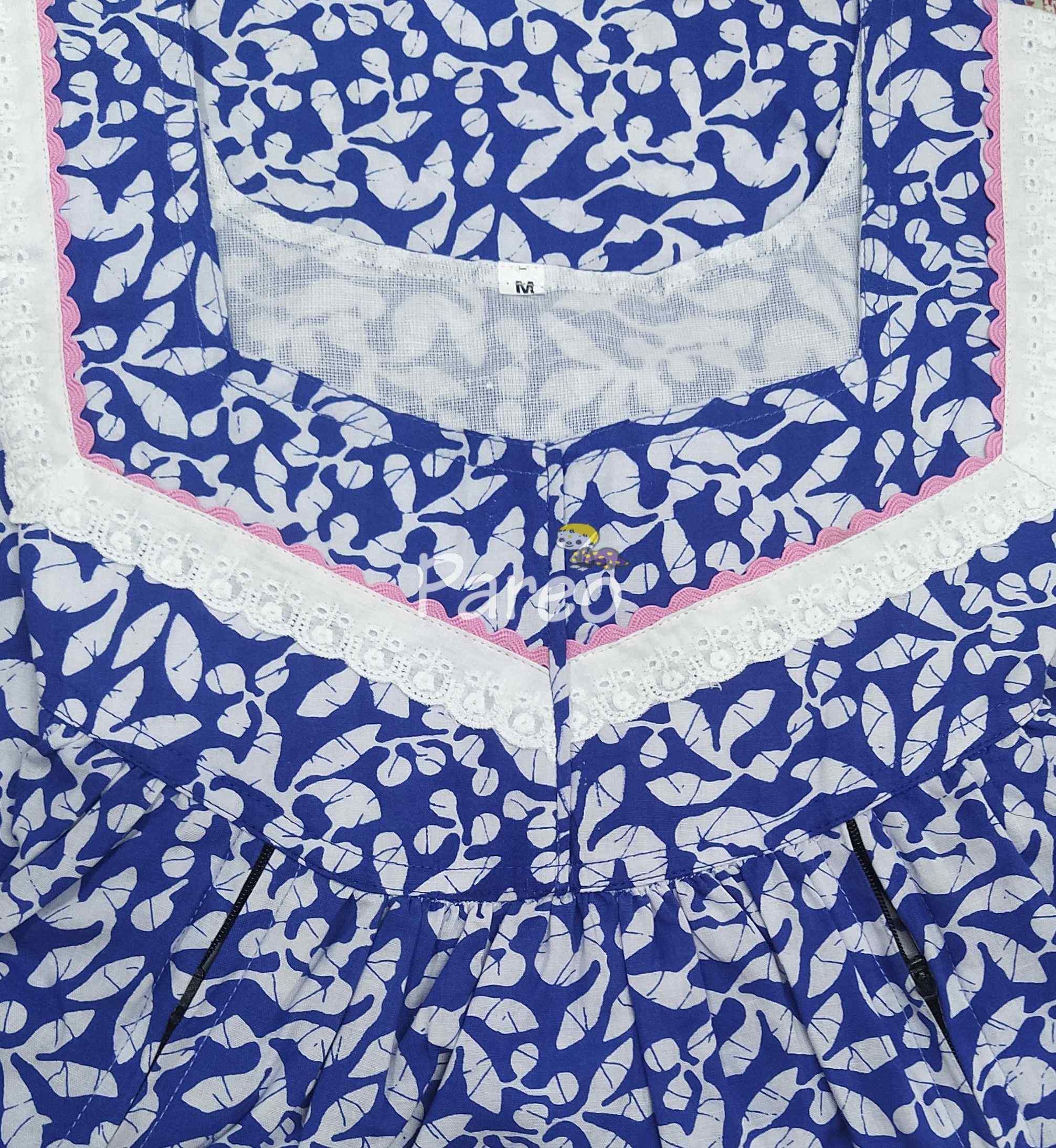 Cotton Pleated , Side zip, With Pockets Medium Printed Nighty