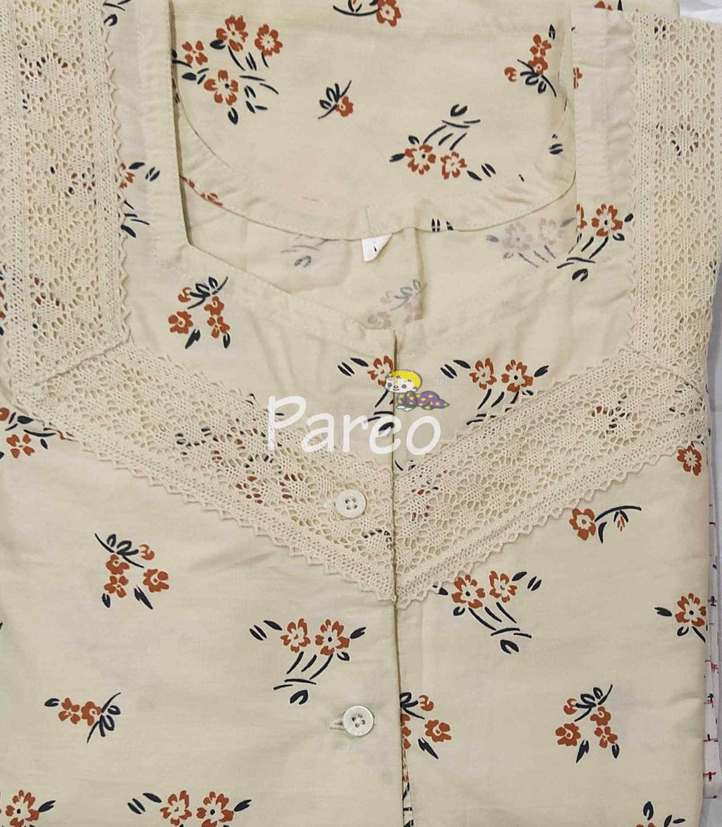 Cotton A-line churidar cut, With Pockets, Half Open Medium Printed Nighty
